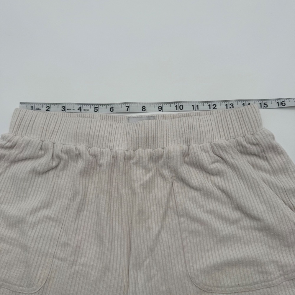 Allfenix Ribbed Knit Lounge Shorts Oatmeal Cream Beige Elastic Waist Pockets L - Picture 6 of 7